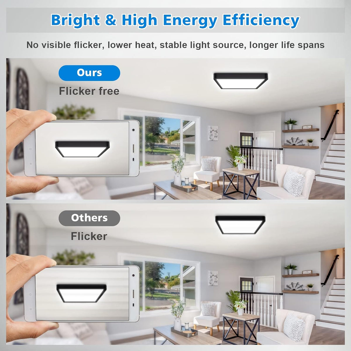 Defurhome LED Ceiling Light,24W 2200LM,150W Equivalent,5000K Daylight White,Waterproof IP54,Flush Square Modern Ceiling Light for Bathroom,Bedroom,Kitchen,Porch,Living Room,30cm(Black) [Energy Class F]