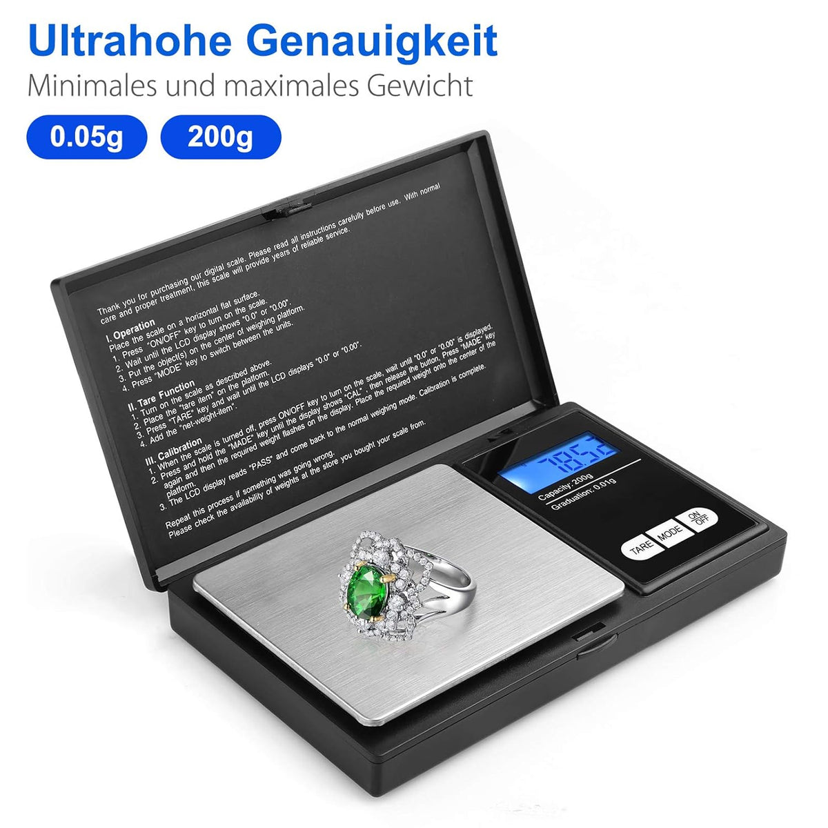 Defurhome 200g / 0,01g Taschenwaage, mit beleuchteter LCD-Anzeige Digitale Waage Feinwaage Digitalwaage/Goldwaage/Münzwaage