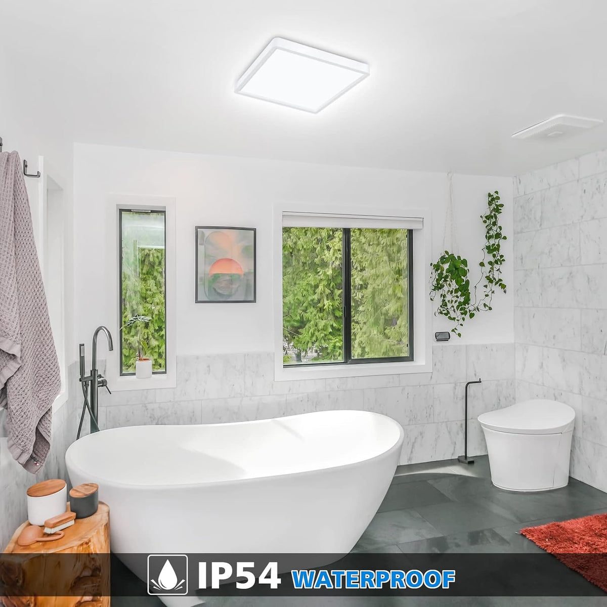 Defurhome LED Ceiling Light, 18W 1500LM,100W Equivalent,5000K Daylight White,Waterproof IP54, Flush Mount, Square,Ideal for Bathroom,Kitchen,Office,Toilet,Porch, Bedroom,Utility Room,22cm(White) [Energy Class F]