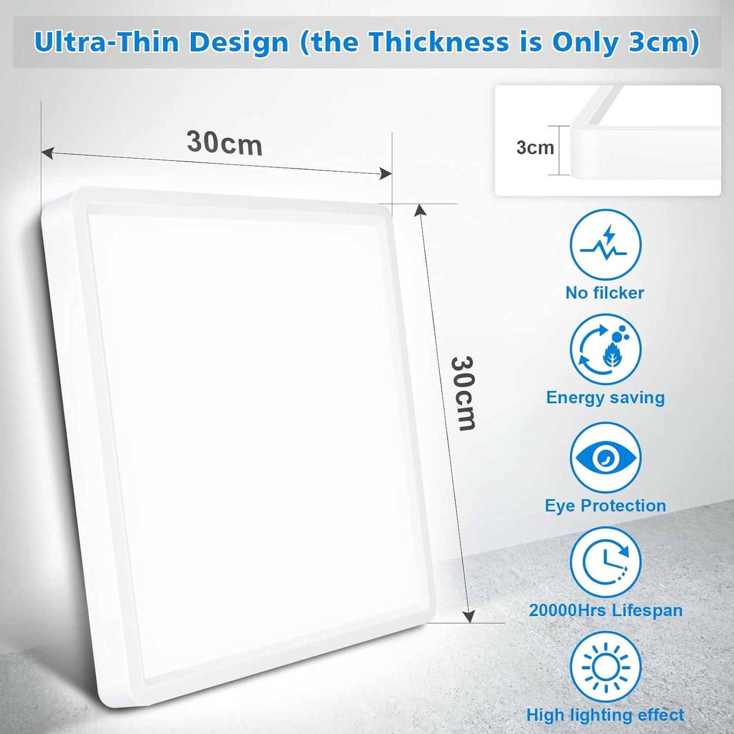 Defurhome LED Ceiling Light, 24W (150W Equivalent), 2200LM, 5000K Daylight White,Waterproof IP54,Flush Mount,Modern Ceiling Light for Bathroom,Kitchen,Office,Bedroom,Utility Room,30cm(White) [Energy Class F]