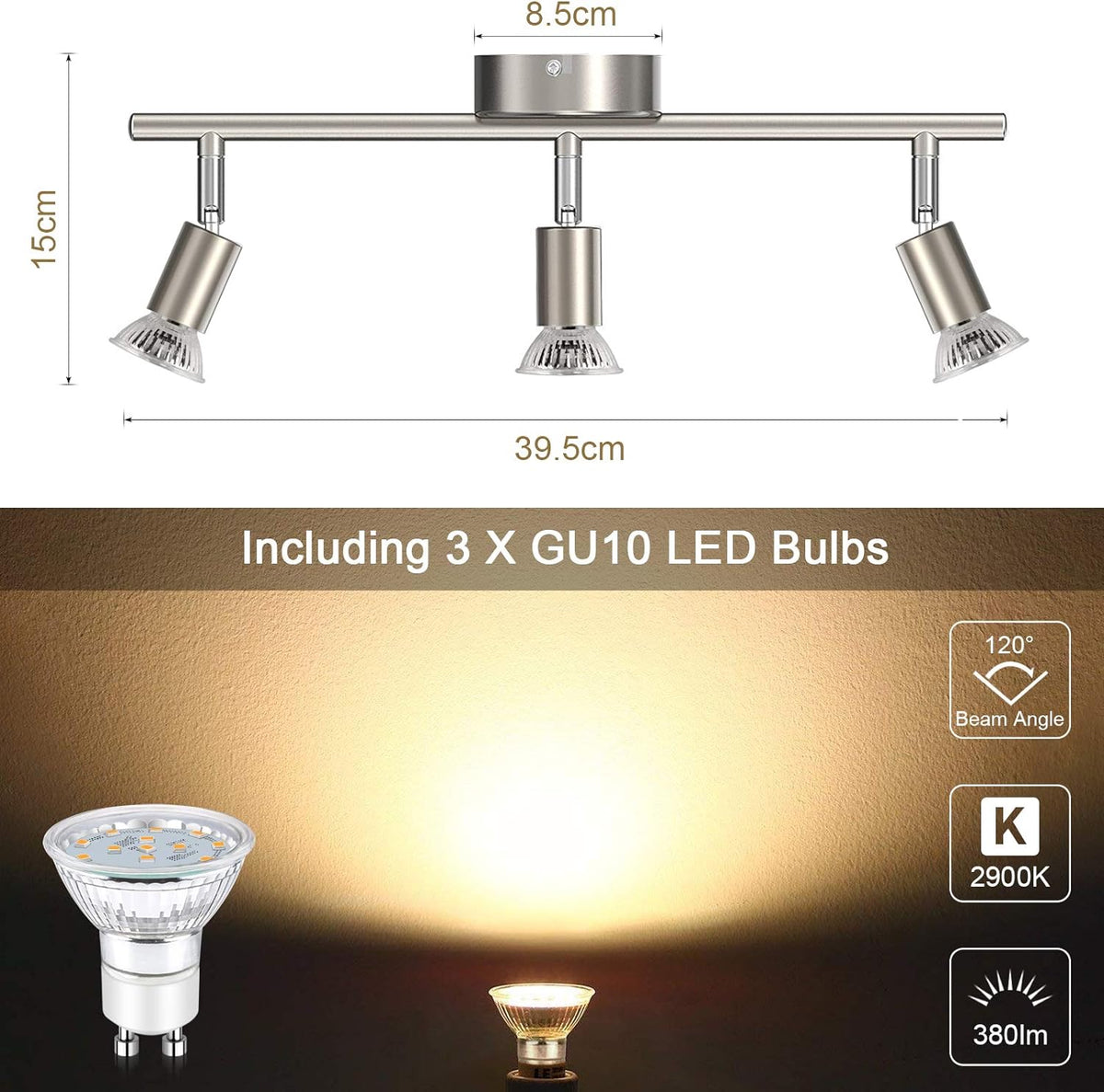 Defurhome LED Deckenleuchte Drehbar, 3 Flammig LED Strahler Deckenlampe Spot,Modern Deckenstrahler (Mattes Nickel), inkl. 3 x 4W GU10 LED Lampen (400LM, warmweiß) [Energieklasse E]