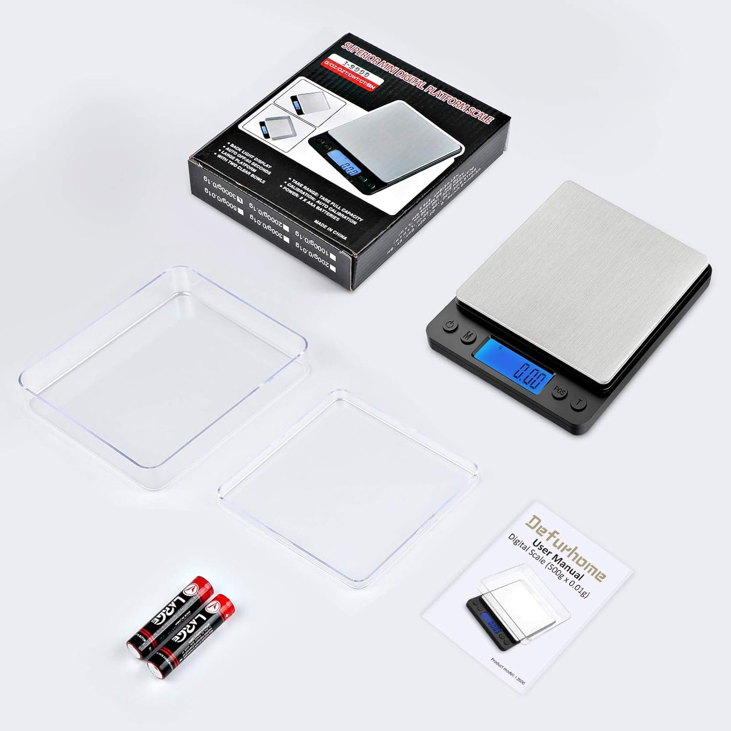 Defurhome Feinwaage 0.01g, Digitalwaage 500g/0.01g Taschenwaage, mit beleuchteter LCD-Anzeige, PCS Funktion,Tara-Funktion,6 Einheiten Konvertierung,TaschenwaageGoldwaage Münzwaage Küchenwaagen