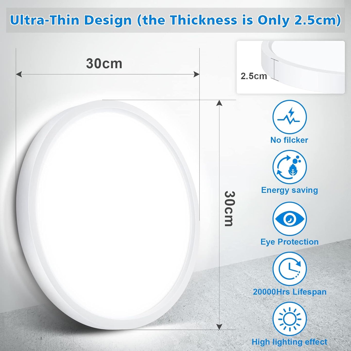 Defurhome Bathroom Ceiling Light, 24W (150W Equivalent), 2200LM, 5000K Daylight White,IP54 Waterproof, Flush Mount,Modern Ceiling Light for Living Room,Kitchen,Porch,Bedroom,Ø30CM(White) [Energy Class F]