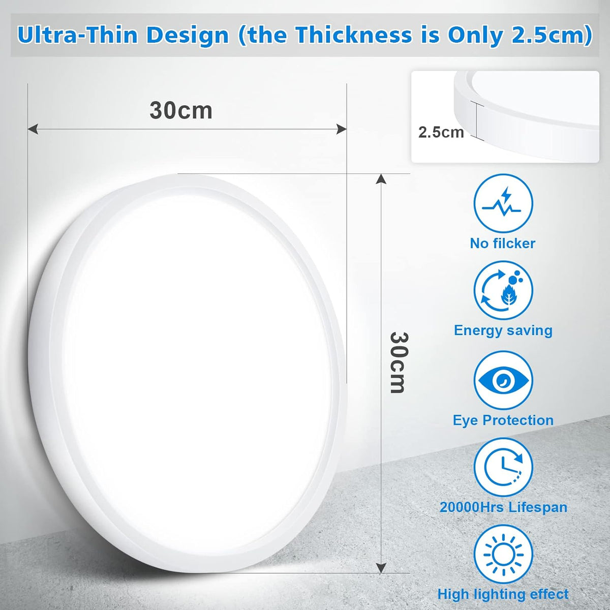Defurhome Bathroom Ceiling Light, 24W (150W Equivalent), 2200LM, 5000K Daylight White,IP54 Waterproof, Flush Mount,Modern Ceiling Light for Living Room,Kitchen,Porch,Bedroom,Ø30CM(White) [Energy Class F]