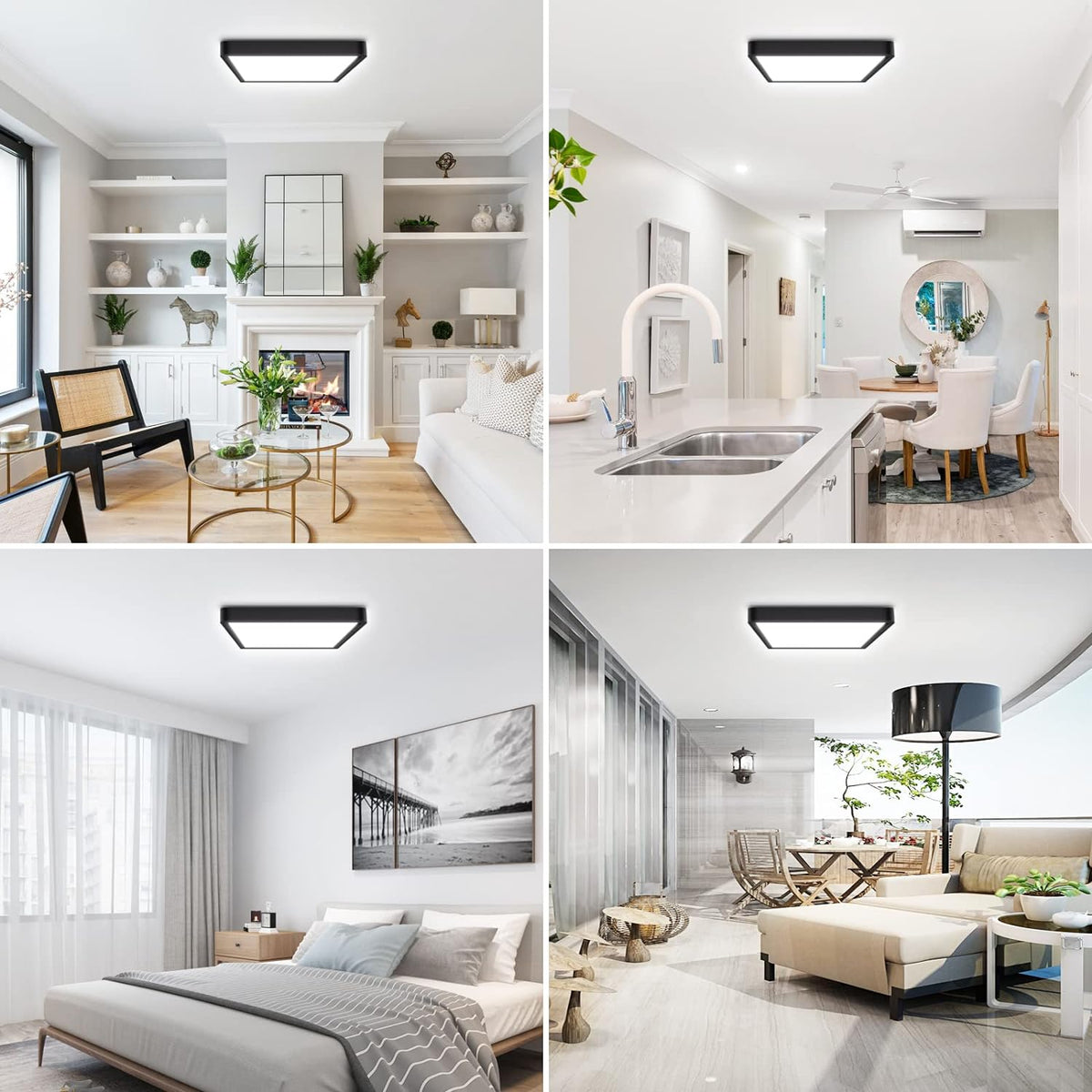 Defurhome LED Ceiling Light,24W 2200LM,150W Equivalent,5000K Daylight White,Waterproof IP54,Flush Square Modern Ceiling Light for Bathroom,Bedroom,Kitchen,Porch,Living Room,30cm(Black) [Energy Class F]
