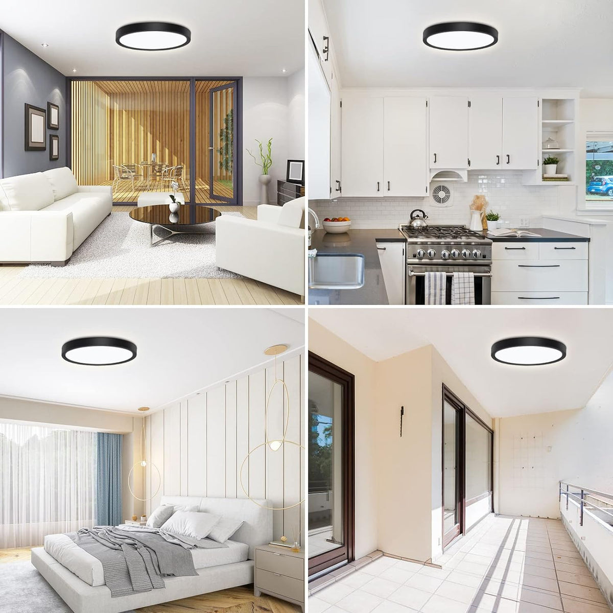 Defurhome LED Ceiling Light,18W 1500LM,100W Equivalent, 4000K Natural White,Waterproof IP54,Dome Modern Flush Ceiling Light for Bathroom,Kitchen,Office,Bulkhead,Bedroom,Utility Room, Ø22CM(Black) [Energy Class F]