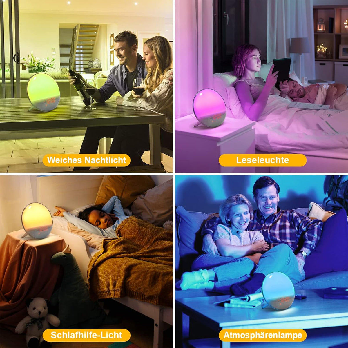 Defurhome Wake Up Licht Lichtwecker - Radiowecker Sonnenaufgang Sonnenuntergang mit Dual Wecker, 7 Farben Licht,7 natürlichen Sounds & FM Radio & Snooze Funktion für Erwachsene & Kinder [Energieklasse G]