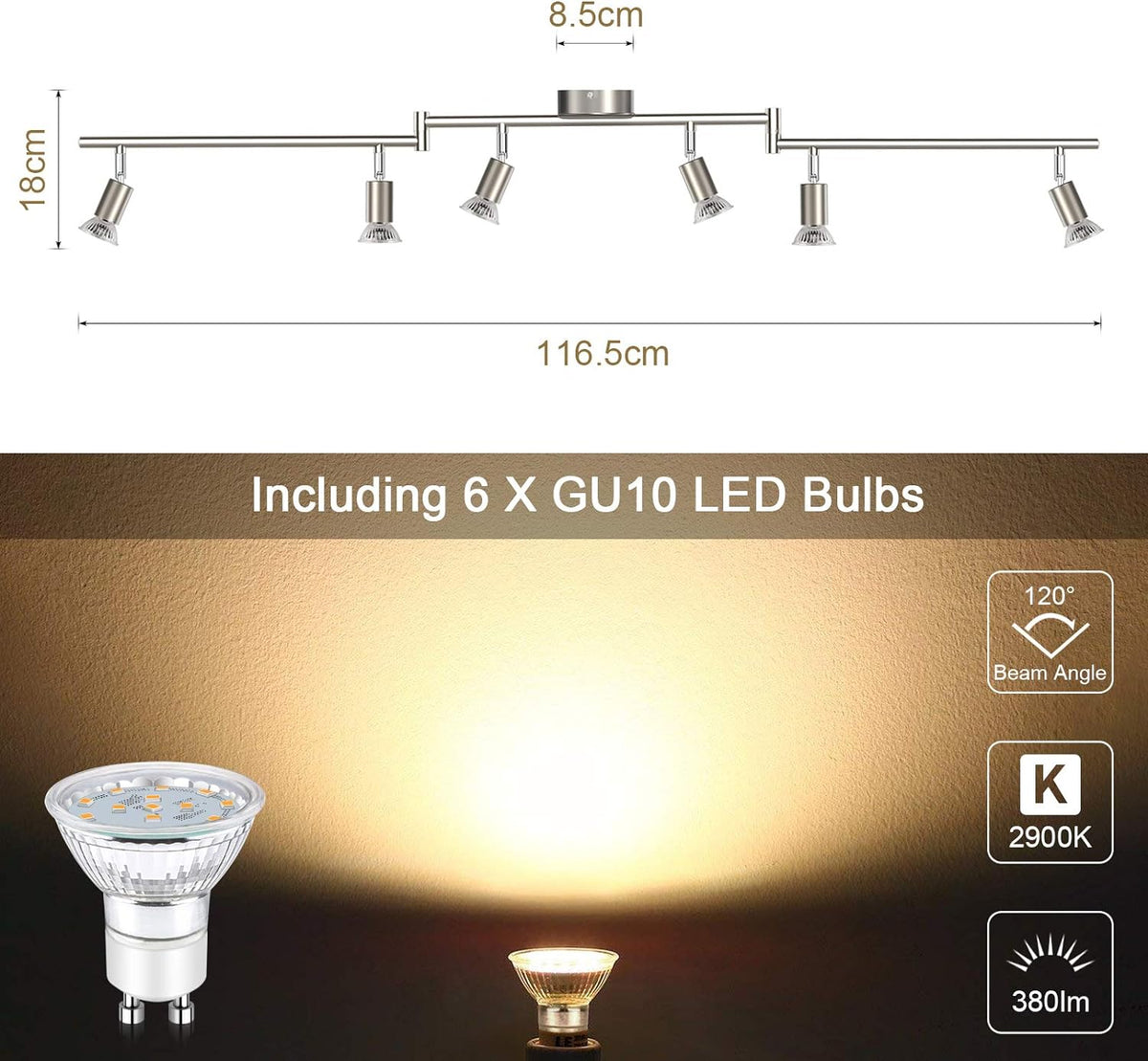 Defurhome LED Deckenleuchte Drehbar, 6 Flammig LED Strahler Deckenlampe Spot,Modern Deckenstrahler (Mattes Nickel), inkl. 6 x 4 W GU10 LED Lampen (400LM, warmweiß) [Energieklasse E]