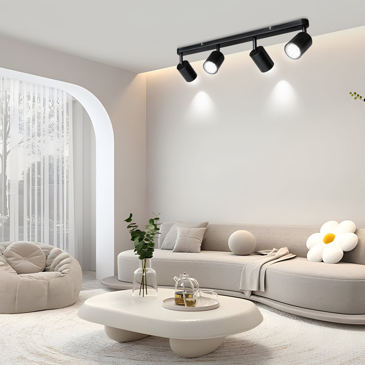 Defurhome 4 Way Spotlight Ceiling Lights, Modern Kitchen Ceiling Lamps Fittings Black, Industrial Ceiling Spots Wall Lights, Adjustable GU10 Spotlights for Bedroom Living Room,Bulbs Not Included