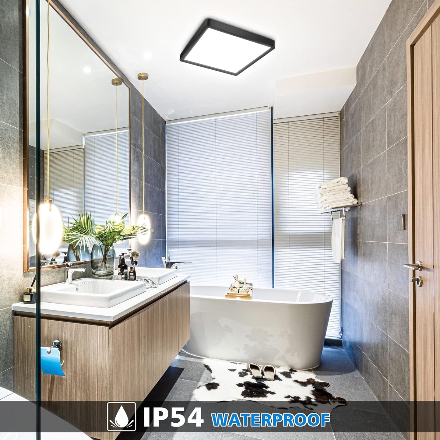 Defurhome LED Ceiling Light,18W 1500LM,100W Equivalent,5000K Daylight White,Waterproof IP54,Flush Mount, Square Modern Ceiling Light for Bathroom,Kitchen,Office,Hallway,Bedroom,22cm(Black) [Energy Class F]