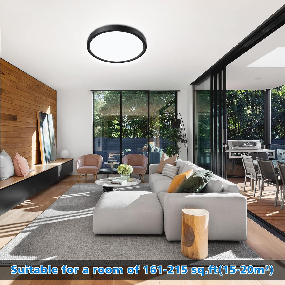 Defurhome Bathroom Ceiling Light,24W 2200LM,150W Equivalent, 5000K Daylight White,Waterproof IP54,Dome Modern Flush Ceiling Light for,Kitchen,Porch,Bulkhead,Bedroom,Utility Room, Ø30CM(Black) [Energy Class F]