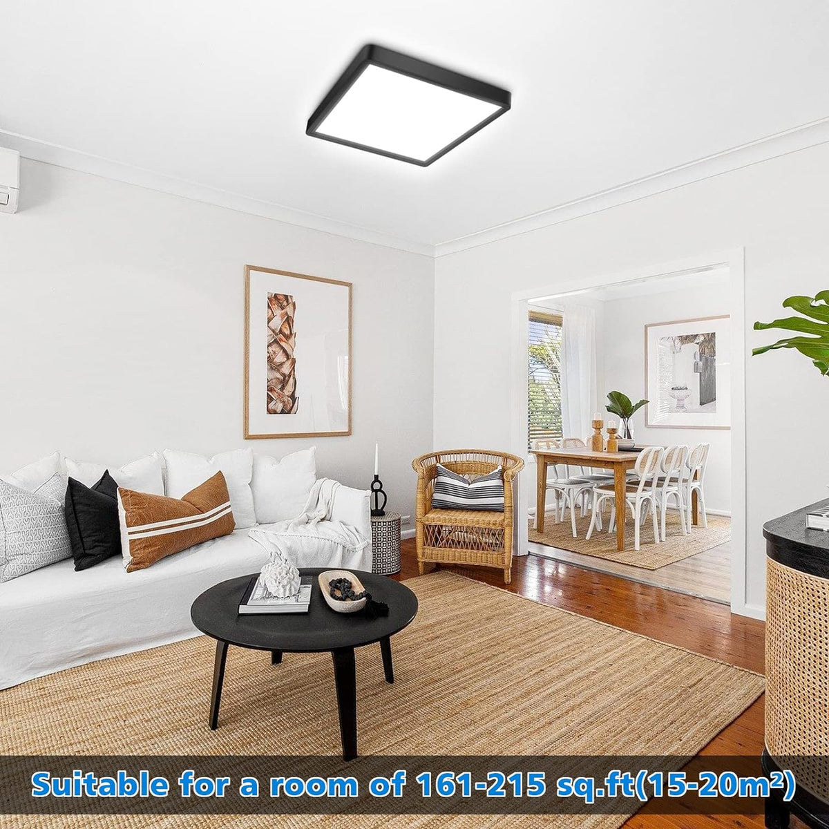 Defurhome LED Ceiling Light,24W 2200LM,150W Equivalent,5000K Daylight White,Waterproof IP54,Flush Square Modern Ceiling Light for Bathroom,Bedroom,Kitchen,Porch,Living Room,30cm(Black) [Energy Class F]