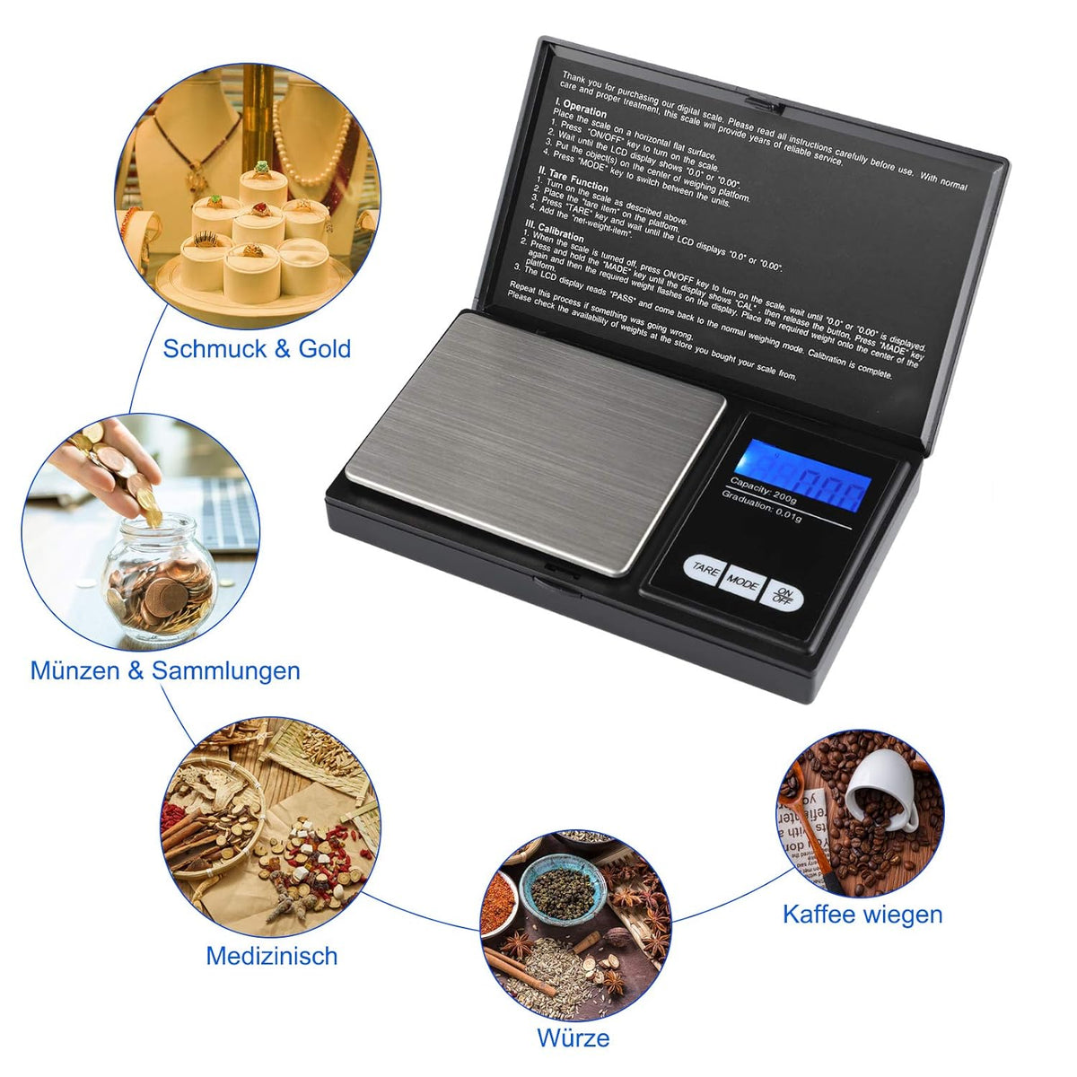 Defurhome 200g / 0,01g Taschenwaage, mit beleuchteter LCD-Anzeige Digitale Waage Feinwaage Digitalwaage/Goldwaage/Münzwaage