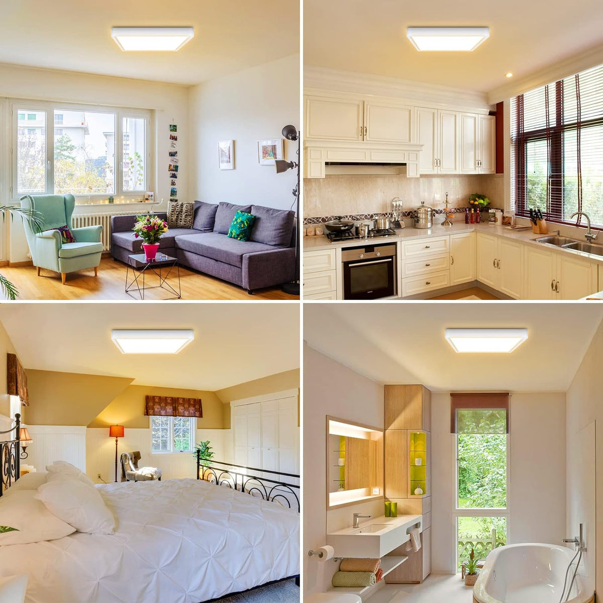 Defurhome LED Quadrat Deckenleuchte Flach,24W(Ersetzt 150W Glühbirne),2200LM,IP54 Wasserfest Badlampe,3cm Ultra Dünn,3000K Warmweiß,Ideal für Schlafzimmer,Wohnzimmer,Küche,Flur,30cm(Weiß) [Energieklasse F]