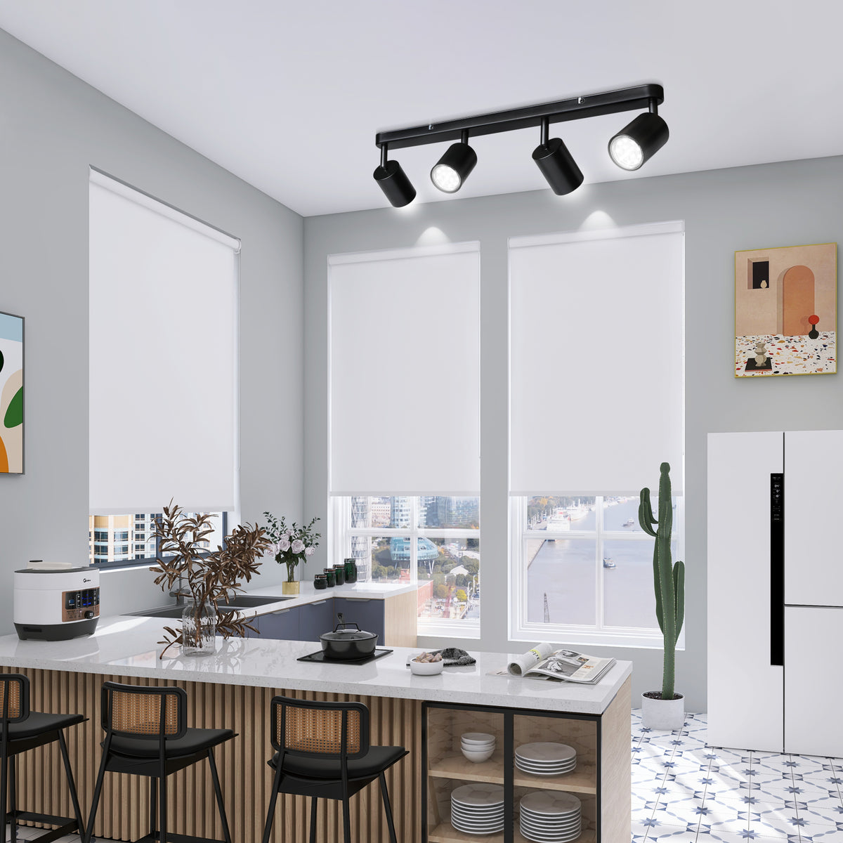 Defurhome 4 Way Spotlight Ceiling Lights, Modern Kitchen Ceiling Lamps Fittings Black, Industrial Ceiling Spots Wall Lights, Adjustable GU10 Spotlights for Bedroom Living Room,Bulbs Not Included