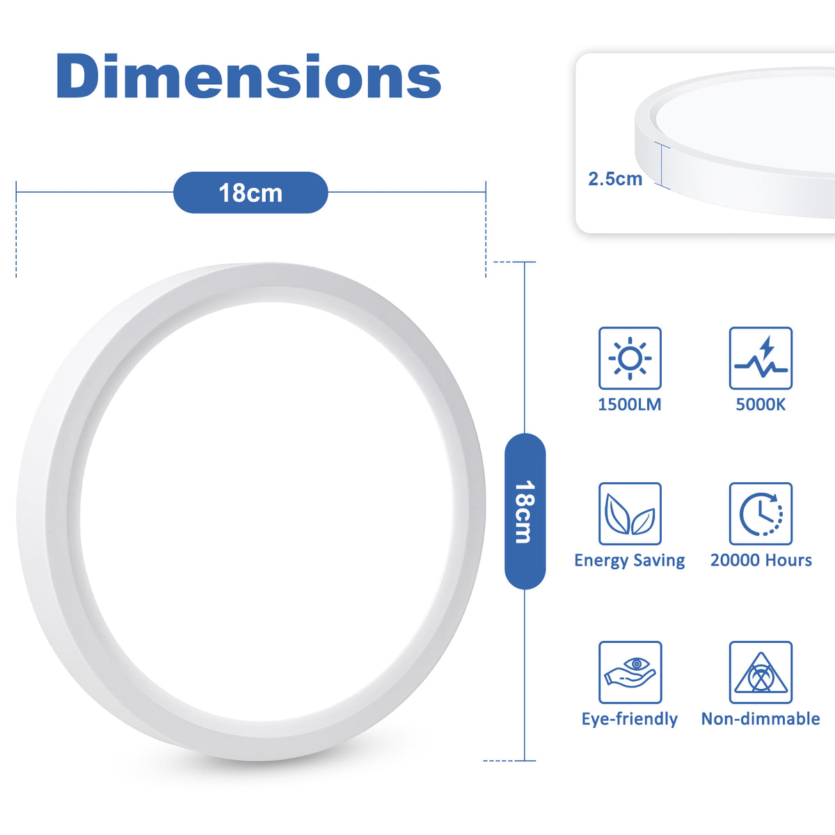 Defurhome Bathroom Ceiling Light,15W,5000K Daylight White Lighting Apparatus, Waterproof IP54 Lighting Installations,Dome,Modern,Flush Ceiling Light for Kitchen,Toilet,Porch,Bedroom,Ø18CM(White)